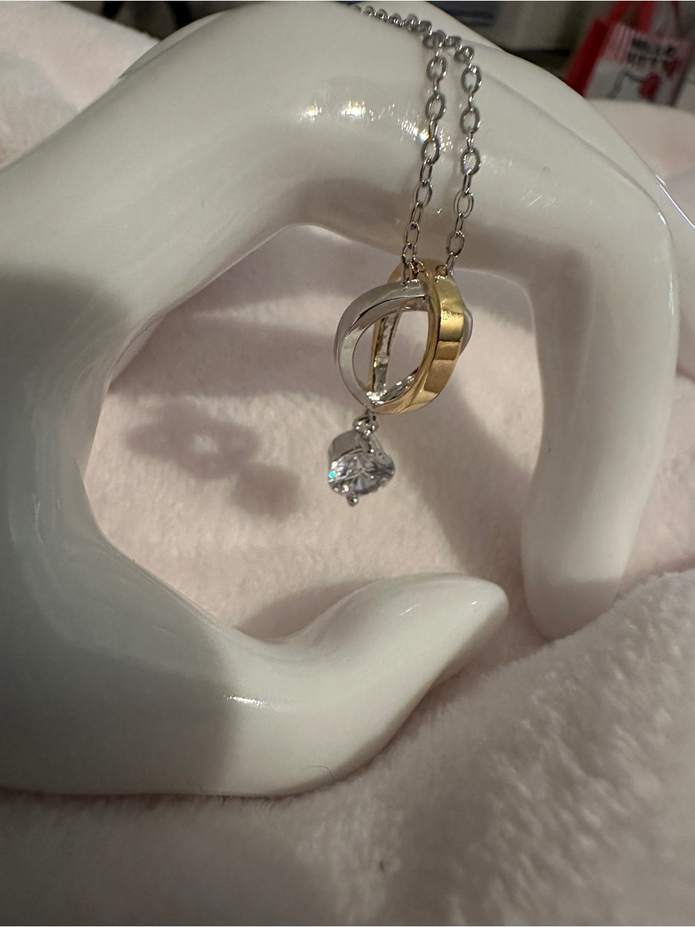 Two-Tone Circle Pendant Necklace with Clear Stone